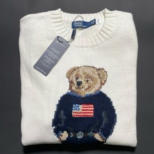 Polo Ralph Lauren Cotton Linen Polo Bear Flag Sweater Men’s Size Medium White